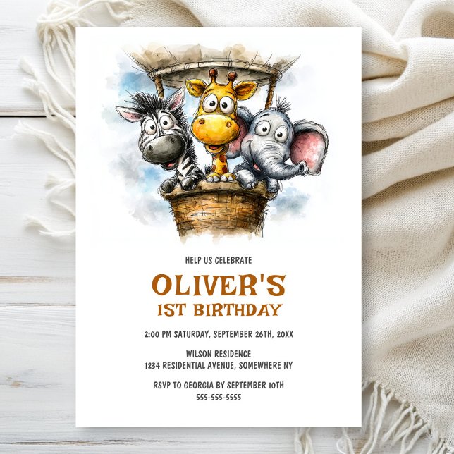 Safari Animals 1st Birthday Party Invitation (Creator Uploaded)