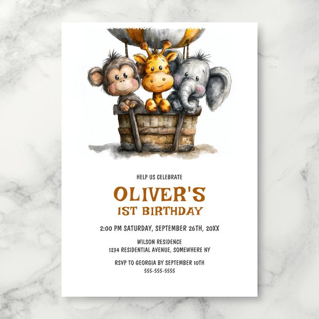 Safari Animals 1st Birthday Party Invitation (Creator Uploaded)