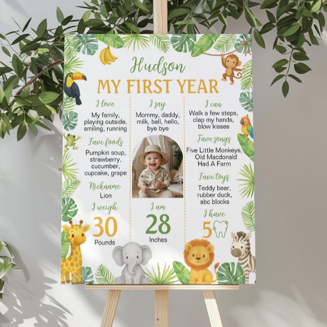 Safari Animals 1st Birthday Photo Milestone Sign (Creator Uploaded)