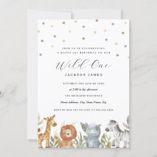 Safari Animals 1st Birthday Wild One  Invitation