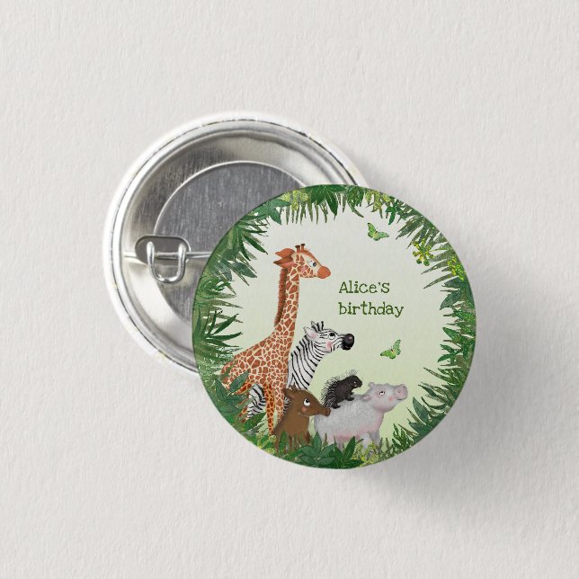 Safari animals 3cm birthday party badge (Front & Back)