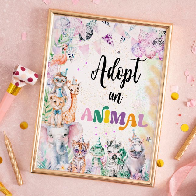 Safari Animals Adopt an Animal birthday Poster (Creator Uploaded)