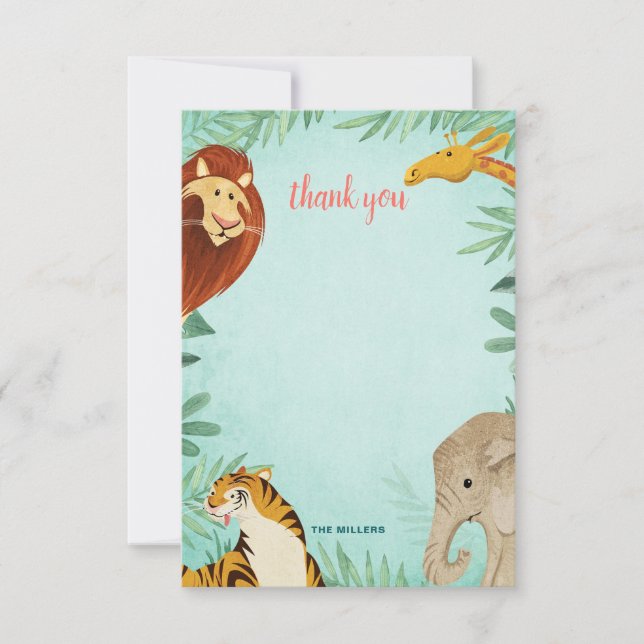 Safari Animals African Toddler Boy Birthday Party Thank You Card (Front)