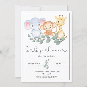 Safari Animals and Greenery Baby Shower  Invitation
