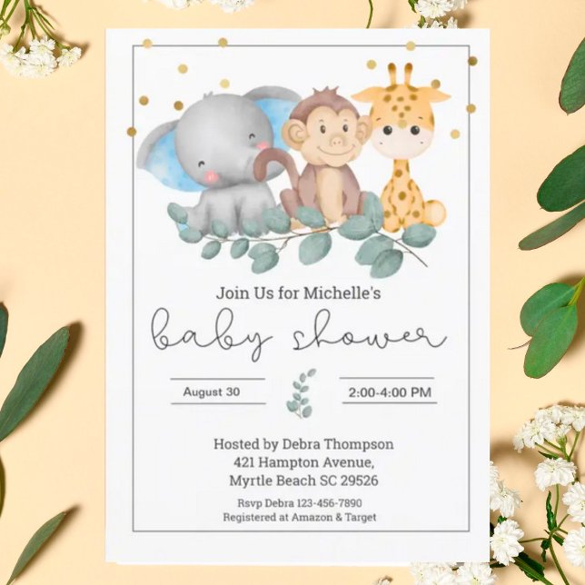  Safari Animals and Greenery Baby Shower   Invitation (Creator Uploaded)