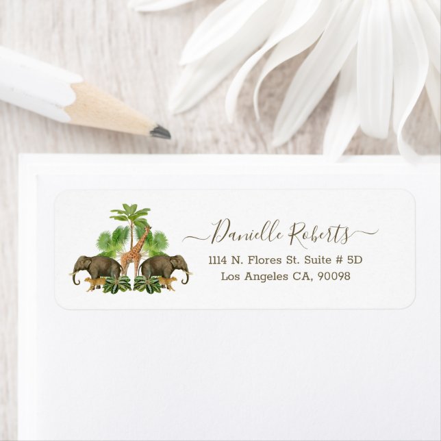 Safari animals and trees composition return address label (Insitu)