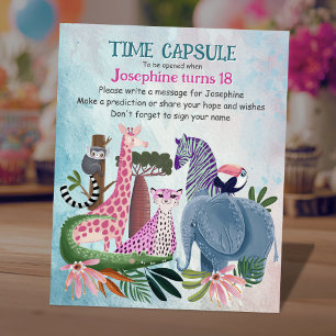 Safari animals any age girl birthday time capsule pedestal sign