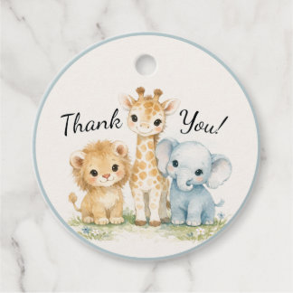 Safari Animals Baby Boy Elephant Lion Giraffe Favour Tags