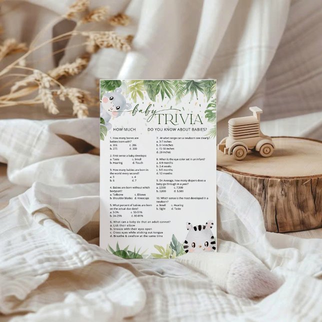 Safari Animals Baby Shower Baby Trivia Game Card (Creator Uploaded)