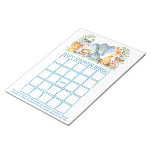 Safari Animals Baby Shower Blue Bingo Sheets Notepad