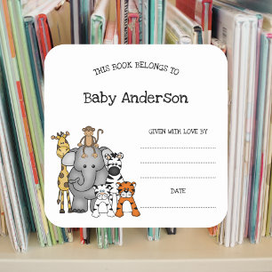 Safari Animals Baby Shower Bookplate sticker