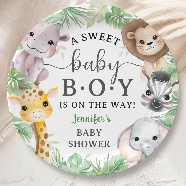 Safari Animals Baby Shower Boy Cute Jungle  Paper Plate (Creator Uploaded)