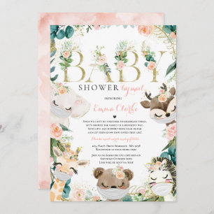 Safari Animals Baby Shower By Mail Greenery Gold Invitation