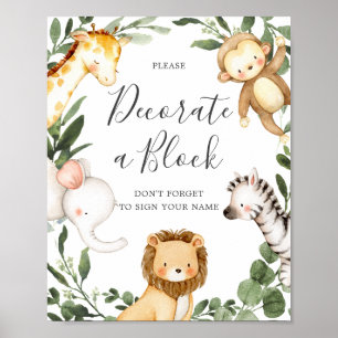 Safari Animals Baby Shower Decorate A Block Sign