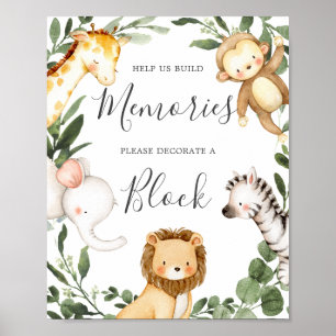 Safari Animals Baby Shower Decorate A Block Sign