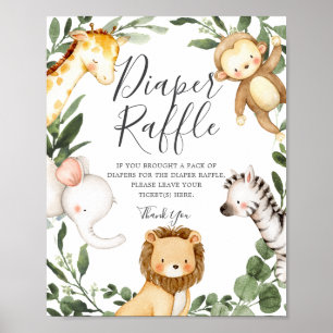 Safari Animals Baby Shower Diaper Raffle Sign