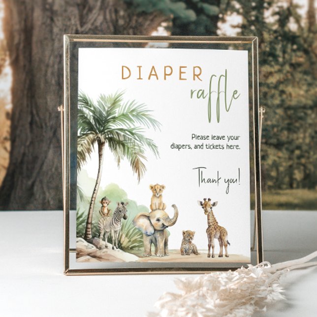 Safari Animals Baby Shower Diaper Raffle Sign (Creator Uploaded)