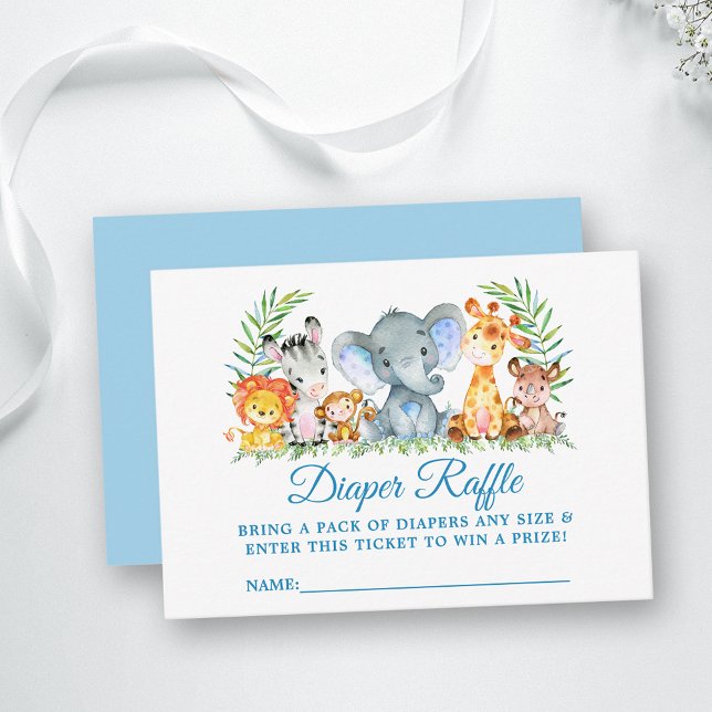 Safari Animals Baby Shower Diaper Raffle Ticket Enclosure Card (Customize to change text color, style, text size or color of back of card.)
