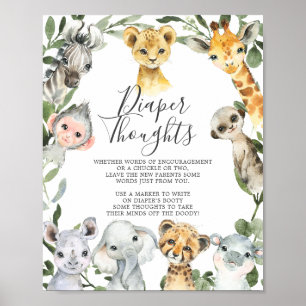 Safari Animals Baby Shower Diaper Thoughts Sign