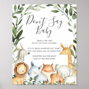 Safari Animals Baby Shower Don't Say Baby Sign