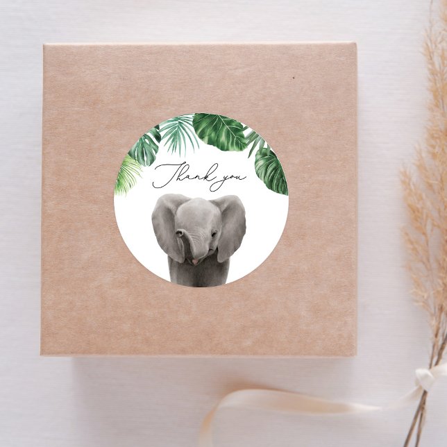 Safari Animals Baby Shower Elephant Classic Round Sticker (Creator Uploaded)