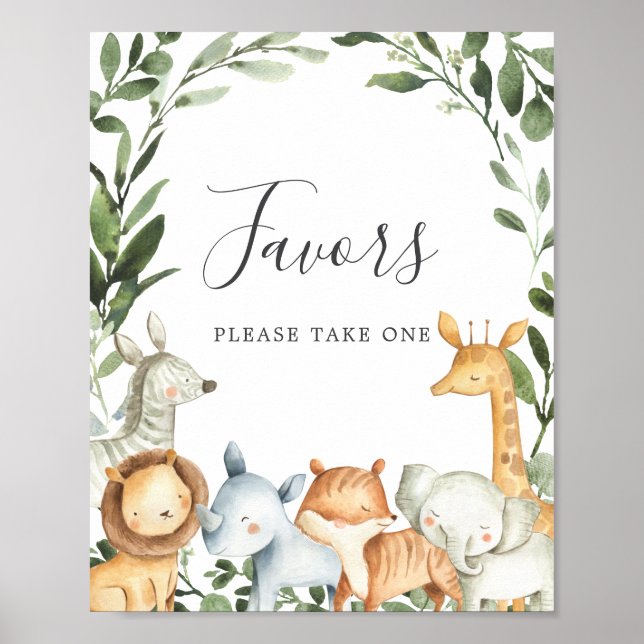 Safari Animals Baby Shower Favours Sign (Front)