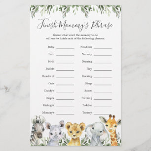 Safari Animals Baby Shower Finish Mummy's Phrase