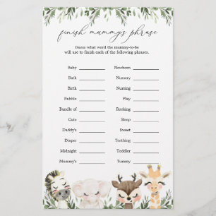 Safari Animals Baby Shower Finish Mummy's Phrase