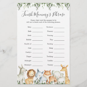 Safari Animals Baby Shower Finish Mummy's Phrase