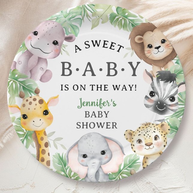 Safari Animals Baby Shower Gender Neutral Jungle Paper Plate (Creator Uploaded)