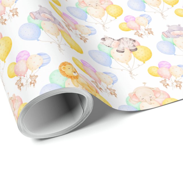 Safari Animals Baby Shower Gift Wrapping Paper (Roll Corner)