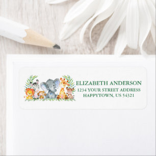 Safari Animals Baby Shower Green Return Address Label