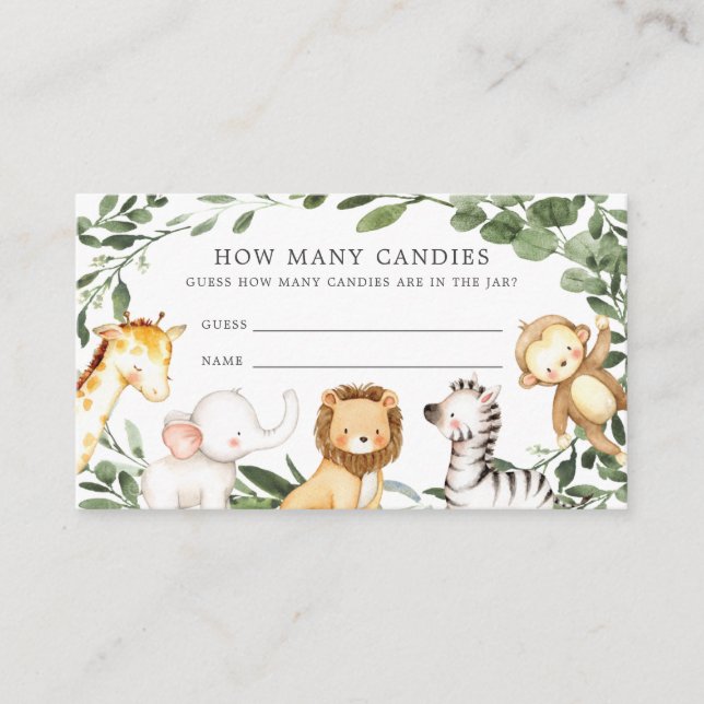 Safari Animals Baby Shower Guess How Many Candies  Enclosure Card (Front)