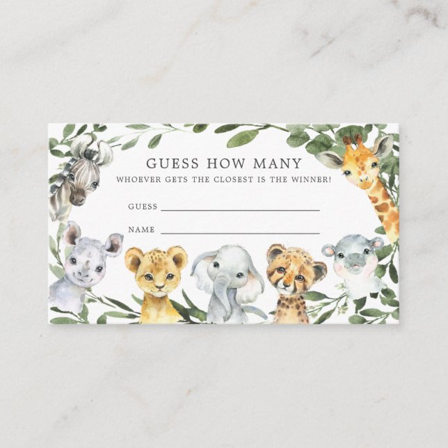 Safari Animals Baby Shower Guess How Many Card (Front)