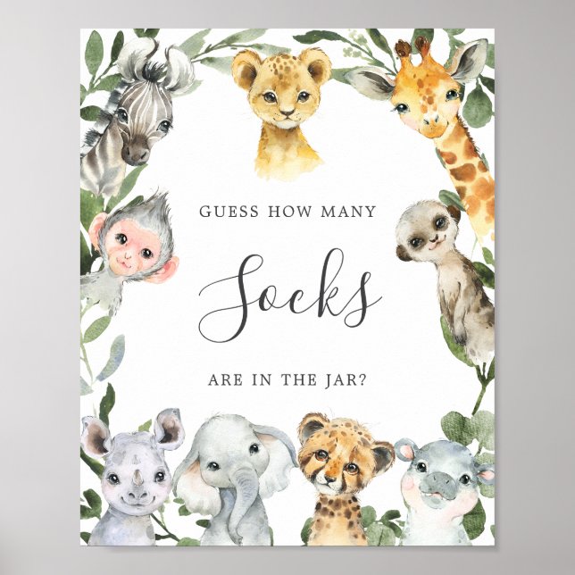 Safari Animals Baby Shower Guess How Many Jars Poster (Front)