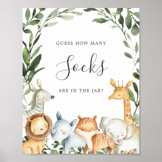Safari Animals Baby Shower Guess How Many Socks Poster (Front)