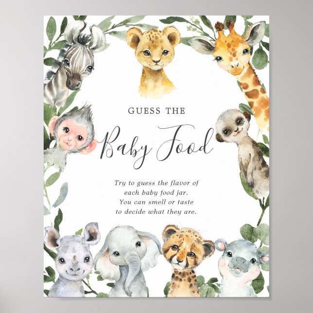 Safari Animals Baby Shower Guess The Baby Food Poster (Front)