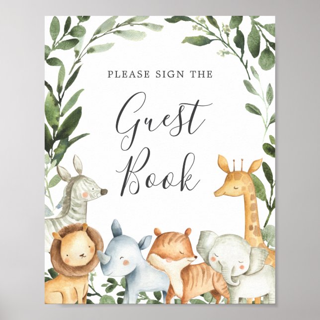 Safari Animals Baby Shower Guestbook Sign (Front)