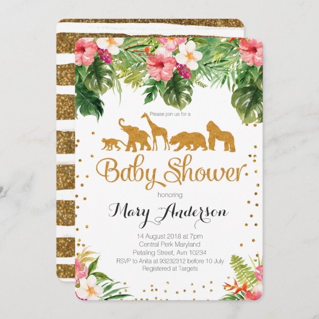 Safari Animals Baby Shower Invitation (Front/Back)