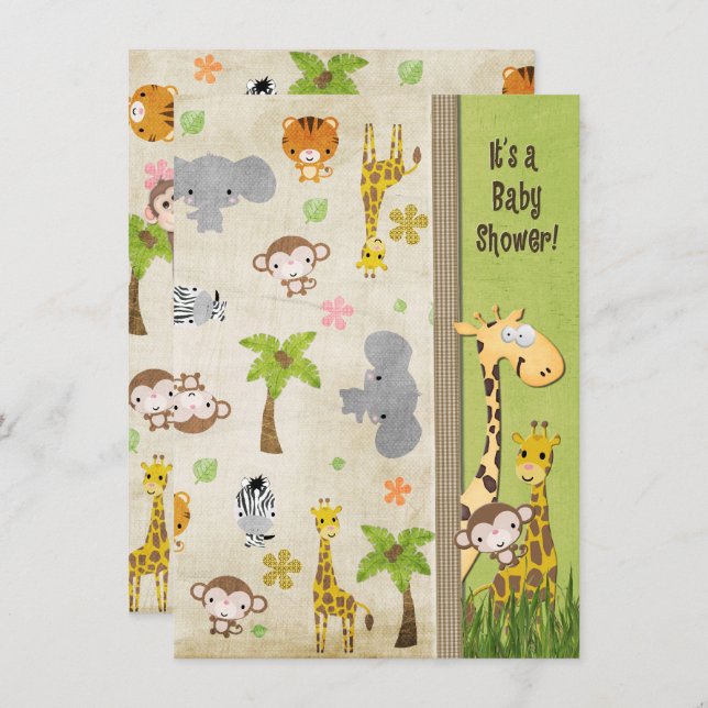 Safari Animals Baby Shower Invitation (Front/Back)