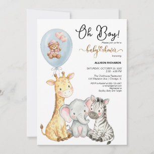Safari Animals Baby Shower Invitation Cute