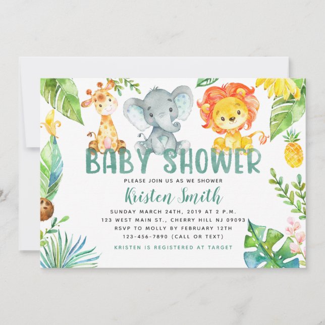 Safari Animals Baby Shower invitations (Front)