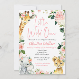Safari Animals Baby Shower Invitations for Girls