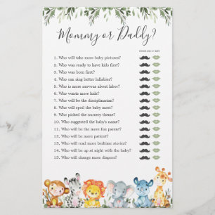 Safari Animals Baby Shower Mummy or Daddy Game