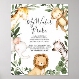 Safari Animals Baby Shower My Water Broke Sign