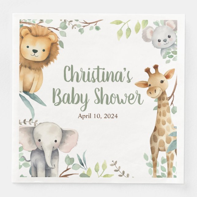 Safari Animals Baby Shower Napkins (Front)