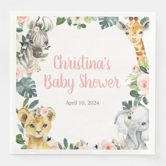 Safari Animals Baby Shower Napkins (Front)