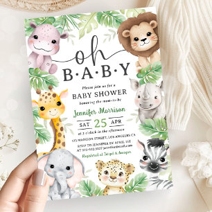 Safari Animals Baby Shower Oh Baby Cute Jungle  Invitation