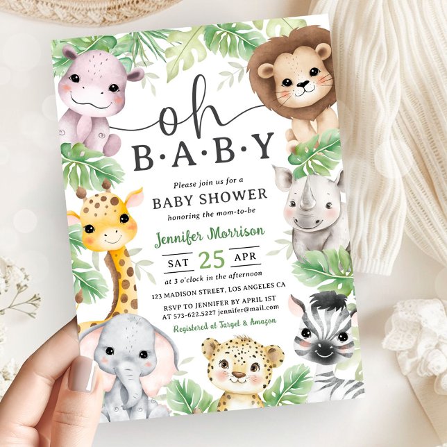 Safari Animals Baby Shower Oh Baby Cute Jungle  Invitation (Creator Uploaded)