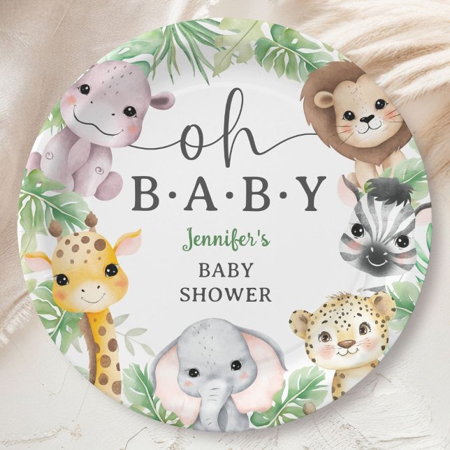 Safari Animals Baby Shower Oh Baby Cute Jungle Paper Plate (Creator Uploaded)